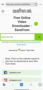 Cole a URL: Uma vez no site savefrom.net, toque no campo de entrada fornecido.